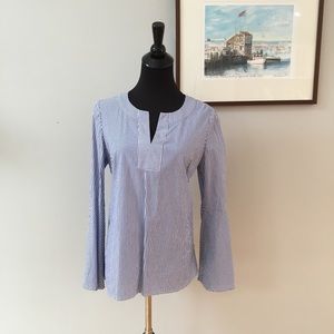 Rafaella Nautical Striped Bell Sleeve VNeck Blouse